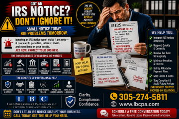 Did your business receive an IRS letter and you are not sure what to do next? When an IRS notice is ignored or misunderstood, the problem can grow quickly. Penalties, interest, missing responses, or incorrect information can create unnecessary stress and make the issue harder to resolve. At Lord Breakspeare Callaghan, we help business owners review IRS letters, organize the necessary records, and prepare clearer tax-ready financial information. Do not wait until the problem becomes expensive. Call Lord Breakspeare Callaghan at 305-274-58-11 or visit www.lbcpa.com. Clarity. Compliance. Confidence.