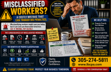 Are you treating workers as contractors when they may be employees? When workers are misclassified, your business may face payroll tax problems, penalties, back wages, and compliance issues. What may seem like a simple contractor arrangement can become expensive if the records and classification are not handled correctly. At Lord Breakspeare Callaghan, we help business owners review worker classifications, organize payroll records, and prepare cleaner tax-ready financial information. Do not wait until the problem becomes expensive. Call Lord Breakspeare Callaghan at 305-274-58-11 or visit www.lbcpa.com. Clarity. Compliance. Confidence.