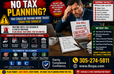 Is your business missing tax-saving opportunities because planning starts too late? When tax planning begins only at year-end, many opportunities may already be limited or lost. Business owners can face higher tax bills, rushed decisions, and avoidable surprises simply because the numbers were not reviewed early enough. At Lord Breakspeare Callaghan, we help business owners plan ahead, review their financial information, and prepare cleaner tax-ready records. Do not wait until the problem becomes expensive. Call Lord Breakspeare Callaghan at 305-274-58-11 or visit www.lbcpa.com. Clarity. Compliance. Confidence.