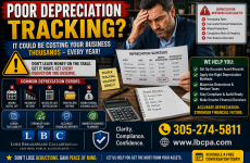 Are business assets and depreciation being tracked properly? When equipment, vehicles, furniture, or other business assets are not recorded correctly, your financial reports may not reflect the true value of your business. Depreciation errors can also affect tax planning, profit reporting, and long-term financial decisions. At Lord Breakspeare Callaghan, we help business owners track assets, review depreciation records, and prepare cleaner financial information. Do not wait until the problem becomes expensive. Call Lord Breakspeare Callaghan at 305-274-58-11 or visit www.lbcpa.com. Clarity. Compliance. Confidence.