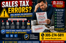 Are you collecting and remitting sales tax correctly? When sales tax is not collected, recorded, or paid properly, your business may face penalties, interest, and difficult questions from tax authorities. A small mistake in sales tax compliance can quickly become an expensive problem. At Lord Breakspeare Callaghan, we help business owners review sales tax records, organize their accounting, and prepare cleaner tax-ready financial information. Do not wait until the problem becomes expensive. Call Lord Breakspeare Callaghan at 305-274-58-11 or visit www.lbcpa.com. Clarity. Compliance. Confidence.