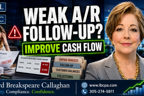 Do you have a system to collect what customers owe you? When customer balances are not reviewed regularly, unpaid invoices can pile up, cash flow can become unpredictable, and your business may end up financing customers instead of getting paid on time. A weak collection process can quietly create serious financial pressure. At Lord Breakspeare Callaghan, we help business owners track receivables, organize customer balances, and prepare cleaner financial information. Do not wait until the problem becomes expensive. Call Lord Breakspeare Callaghan at 305-274-58-11 or visit www.lbcpa.com. Clarity. Compliance. Confidence.
